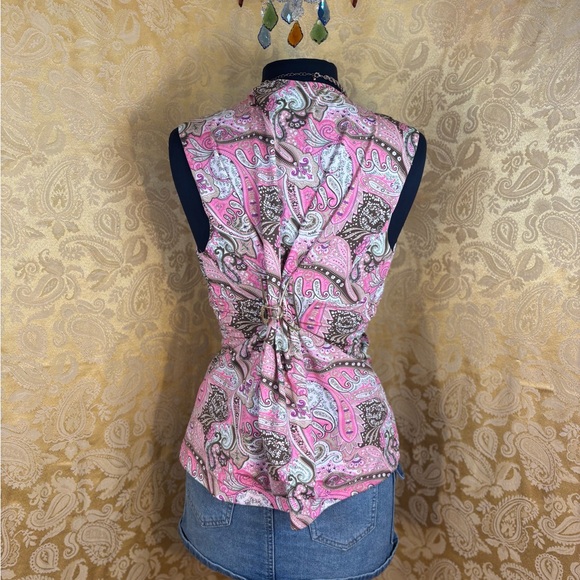 ✨Vintage Y2K Boho Pink, White & Brown Paisley Tank Top✨ - Picture 3 of 5